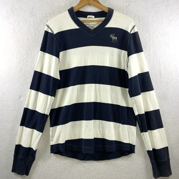 Abercrombie Fitch‎ Mens Muscle Stripped Knit Shirt Sz L Y2K Preppy Coastal Logo - Picture 1 of 14